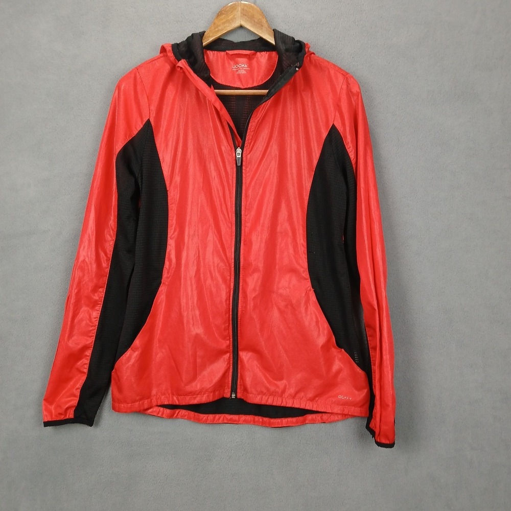 Jockey Training Jacket Womens Medium Red Black Mesh‎ Lined Hooded Zip Up Outdoor